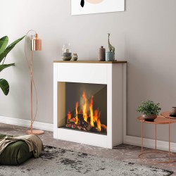 Decorative Fireplace Rebecca Mobili Palmyra 83x75x27 Chipboard Glass White Brown Modern