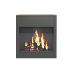 Chimenea Decorativa Rebecca Mobili Amapa 83x75x27 Tablero de partículas Vidrio Gris Oscuro Marrón Moderno