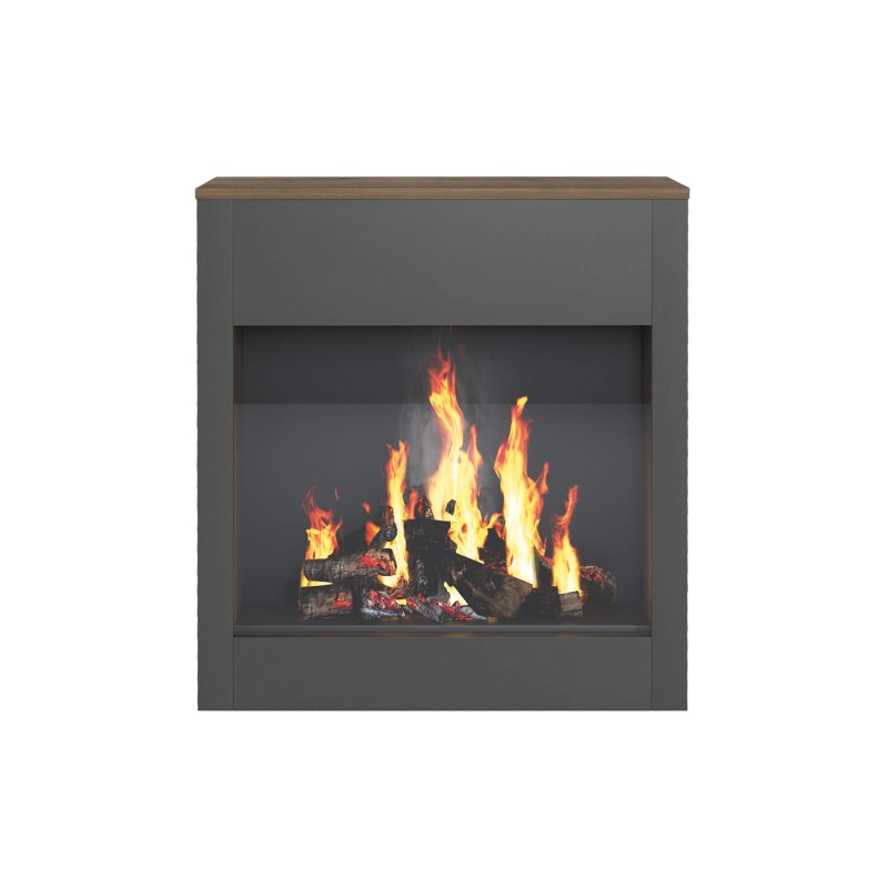 Decorative Fireplace Rebecca Mobili Amapa 83x75x27 Chipboard Glass Dark Grey Brown Modern