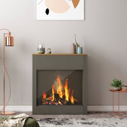 Chimenea Decorativa Rebecca Mobili Amapa 83x75x27 Tablero de partículas Vidrio Gris Oscuro Marrón Moderno