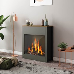 Decorative Fireplace Rebecca Mobili Amapa 83x75x27 Chipboard Glass Dark Grey Brown Modern