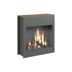 Decorative Fireplace Rebecca Mobili Amapa 83x75x27 Chipboard Glass Dark Grey Brown Modern