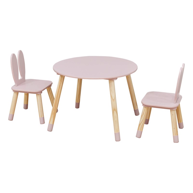 Table et 2 chaises pour enfants Rebecca Mobili Hely 44x60x60 MDF Pin Rose Marron ENSEMBLE 3 pcs