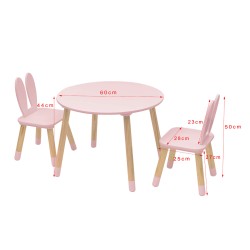 Table et 2 chaises pour enfants Rebecca Mobili Hely 44x60x60 MDF Pin Rose Marron ENSEMBLE 3 pcs