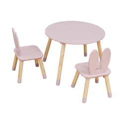 Mesa y 2 sillas para niños Rebecca Mobili Hely 44x60x60 MDF Pino Rosa Marrón CONJUNTO 3 pzs