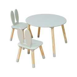 Table and 2 Chairs for Kids Rebecca Mobili Milicia 44x60x60 MDF Pine Aqua Green Brown  SET 3 pcs