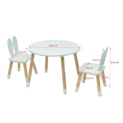 Table et 2 chaises pour enfants Rebecca Mobili Milicia 44x60x60 MDF Pin Vert Aqua Marron ENSEMBLE 3 pcs