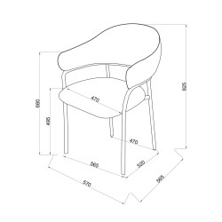 Chairs Rebecca Mobili Jatoba 82,5x57x56,5 Polyester Fabric Steel Grey Black Modern SET 2 pieces