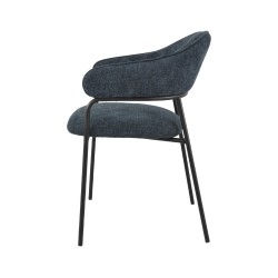 Chaises Rebecca Mobili Azobe 82,5x57x56,5 Tissu Polyester Acier Bleu Pétrole Noir Moderne ENSEMBLE 2 pièces