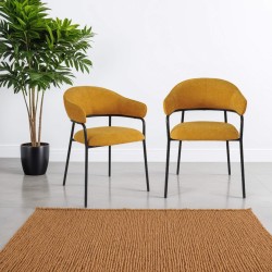 Chairs Rebecca Mobili Kadid 82,5x57x56,5 Polyester Fabric Steel Yellow Black Modern SET 2 pieces