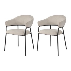 Chaises Rebecca Mobili Bakla 82,5x57x56,5 Tissu Polyester Acier Blanc Perle Noir Moderne ENSEMBLE 2 pièces