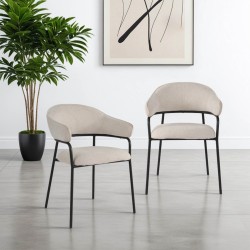 Chairs Rebecca Mobili Bakla 82,5x57x56,5 Polyester Fabric Steel Pearl White Black Modern SET 2 pieces