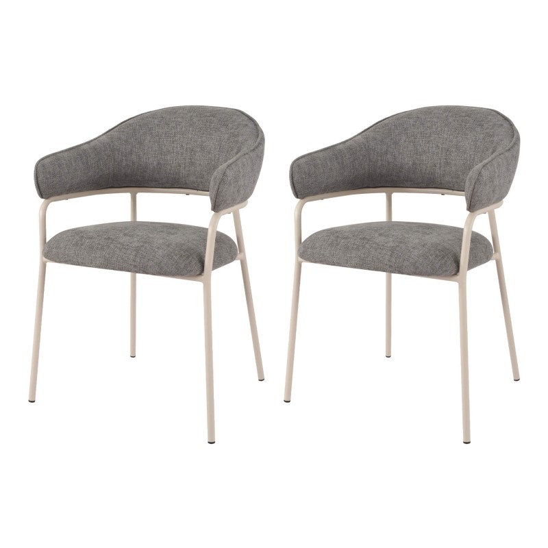 Stoelen Rebecca Mobili Cadetia 82,5x57x56,5 Polyesterstof Staal Grijs Wit Modern SET 2 stuks