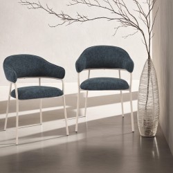 Stoelen Rebecca Mobili Guanabana 82,5x57x56,5 Polyesterstof Staal Petroleumblauw Wit Modern SET 2 stuks