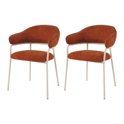 Stoelen Rebecca Mobili Tuffah 82,5x57x56,5 Polyesterstof Staal Oranje Wit Modern SET 2 stuks