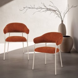 Chairs Rebecca Mobili Tuffah 82,5x57x56,5 Polyester Fabric Steel Orange White Modern SET 2 pieces