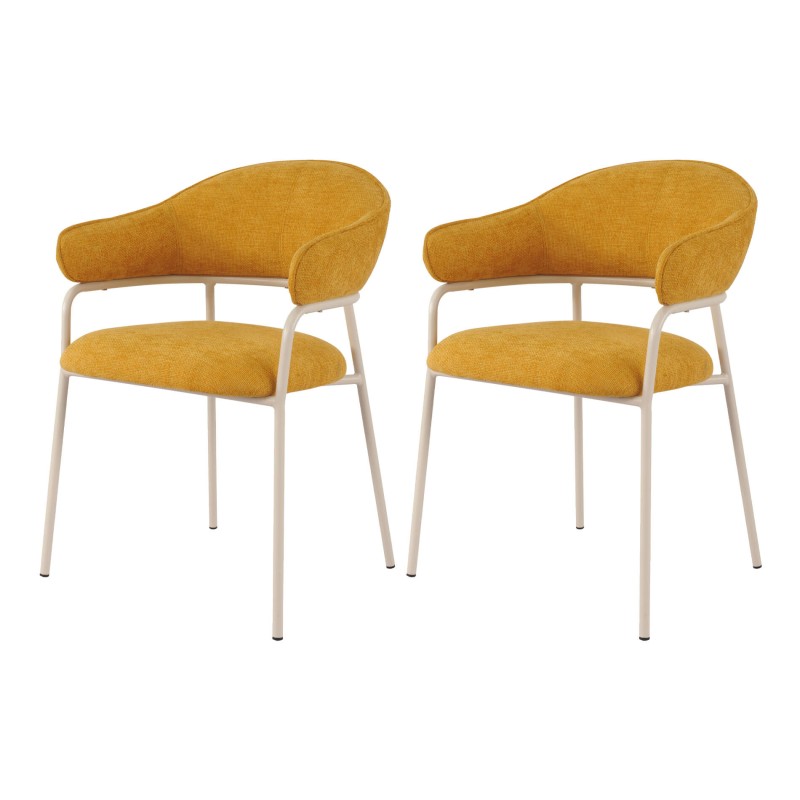 Cadeiras Rebecca Mobili Piesang 82,5x57x56,5 Tecido de Poliéster Aço Amarelo Branco Moderno CONJUNTO 2 peças