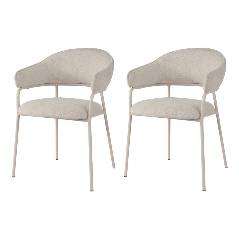 Chaises Rebecca Mobili Dorstenia 82,5x57x56,5 Tissu Polyester Acier Blanc Perle Moderne ENSEMBLE 2 pièces