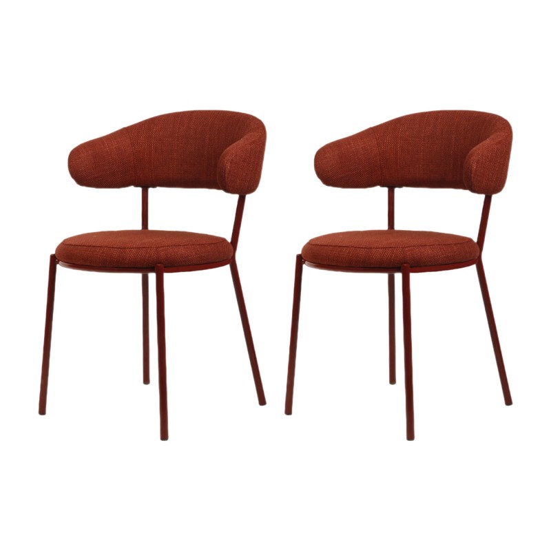 Sedie Rebecca Mobili Talong 80,5x47,5x57,5 Tessuto Poliestere Acciaio Rosso Moderno SET 2 pezzi