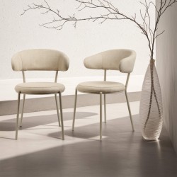 Chairs Rebecca Mobili Alamanda 80,5x47,5x57,5 Polyester Fabric Steel Beige Modern SET 2 pieces