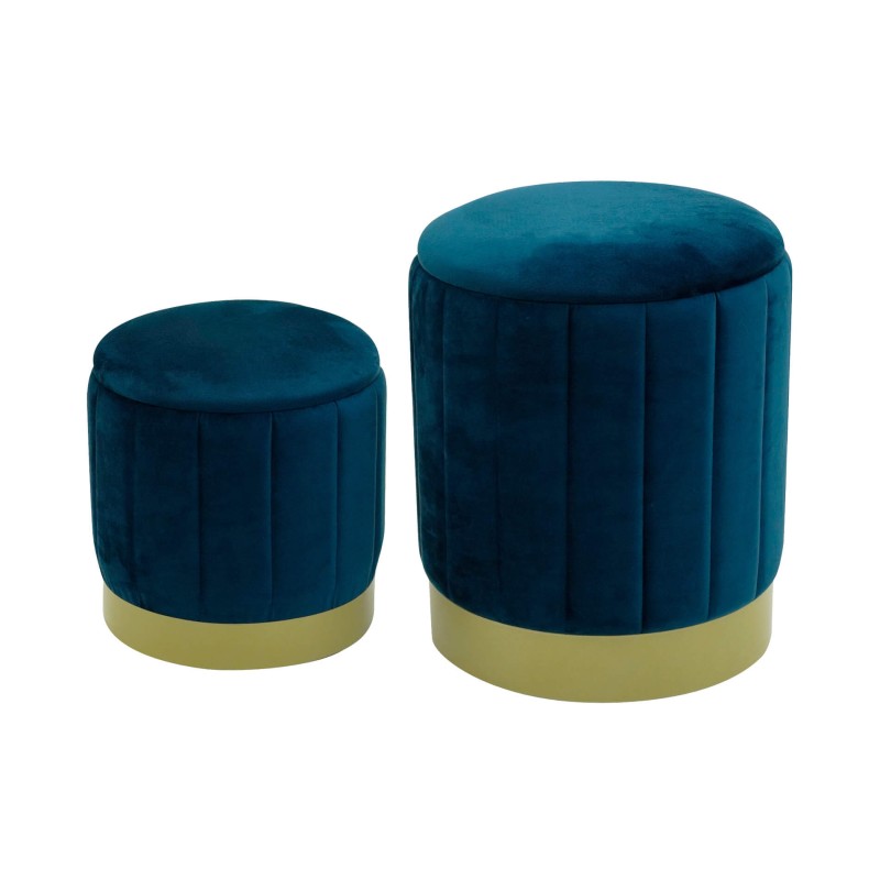 Storage Ottoman Rebecca Mobili Cedrela 44x35,5x35,5 Polyester Fabric Steel Petrol Blue Yellow Modern SET 2 pcs