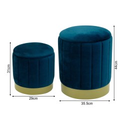 Storage Ottoman Rebecca Mobili Cedrela 44x35,5x35,5 Polyester Fabric Steel Petrol Blue Yellow Modern SET 2 pcs