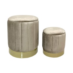 Pouf Contenitore Rebecca Mobili Entelea 44x35,5x35,5 Tessuto Poliestere Acciaio Beige Giallo Moderno SET 2 pezzi