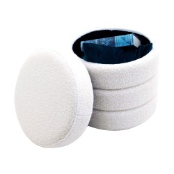 Pouf Contenitore Rebecca Mobili Uxi 40x37x37 Tessuto Poliestere MDF Bianco Moderno