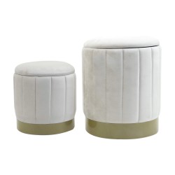 Storage Ottoman Rebecca Mobili Okome 44x35,5x35,5 Polyester Fabric Steel White Yellow Modern SET 2 pcs