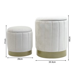 Pouf avec rangement Rebecca Mobili Okome 44x35,5x35,5 Tissu Polyester Acier Blanc Jaune Moderne ENSEMBLE 2 pcs