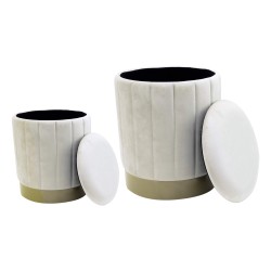 Pouf Contenitore Rebecca Mobili Okome 44x35,5x35,5 Tessuto Poliestere Acciaio Bianco Giallo Moderno SET 2 pezzi