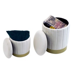 Opbergpoef Rebecca Mobili Okome 44x35,5x35,5 Polyesterstof Staal Wit Geel Modern SET 2 stuks