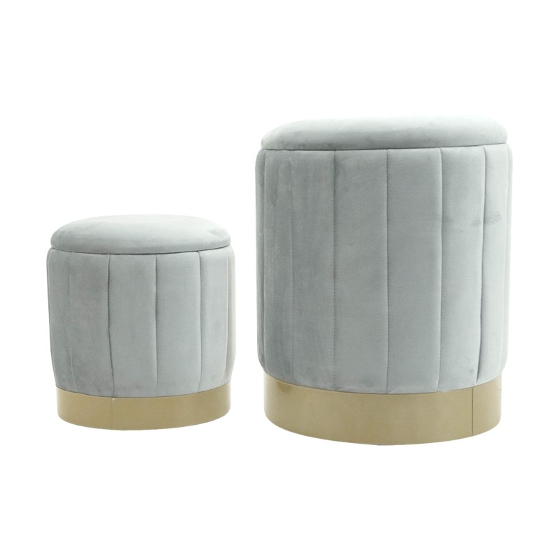 Pouf avec rangement Rebecca Mobili Avelos 44x35,5x35,5 Tissu Polyester Acier Gris Jaune Moderne ENSEMBLE 2 pcs