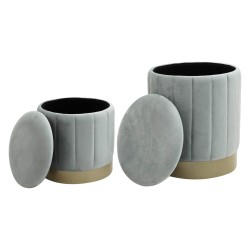 Pouf Contenitore Rebecca Mobili Avelos 44x35,5x35,5 Tessuto Poliestere Acciaio Grigio Giallo Moderno SET 2 pezzi