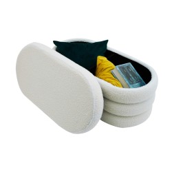 Pouf avec rangement Rebecca Mobili Rambeh 38x76x38 Tissu Polyester MDF Blanc Moderne