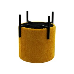 Pouf Rebecca Mobili Cerro 43,5x38x38 Tessuto Poliestere Acciaio Giallo Nero Moderno