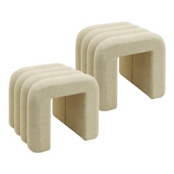 Pouf Rebecca Mobili Nikau 40x38x40 Tessuto Poliestere MDF Beige Moderno SET 2 pezzi