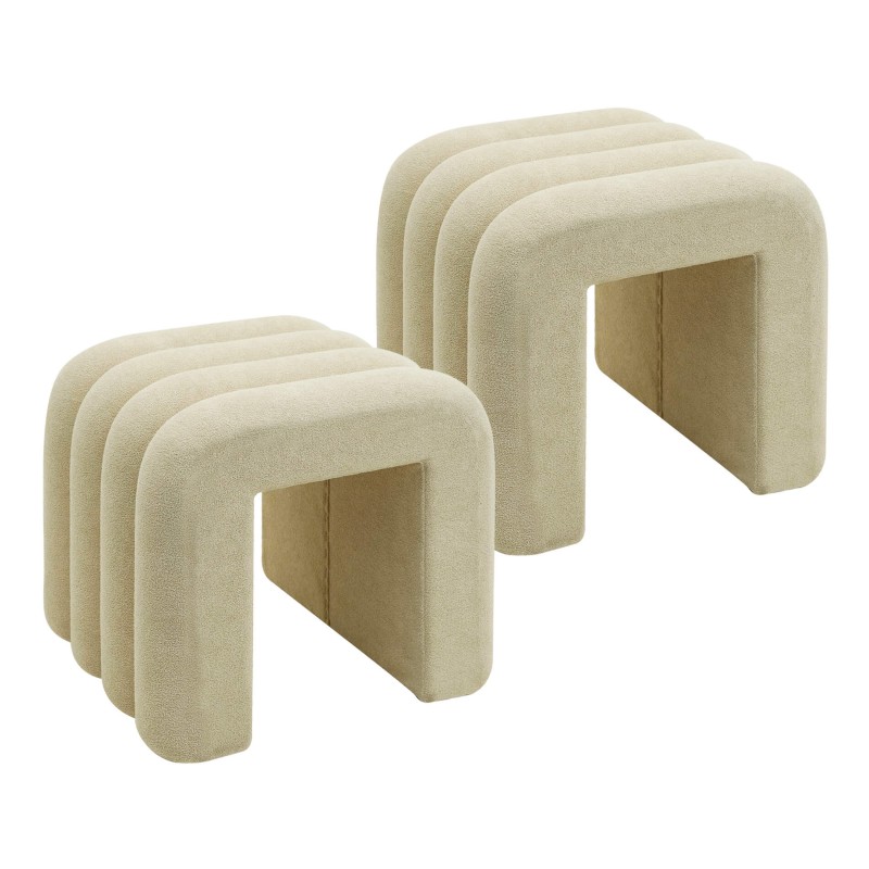 Hocker Rebecca Mobili Nikau 40x38x40 Polyestergewebe MDF Beige Modern SET 2 Stück