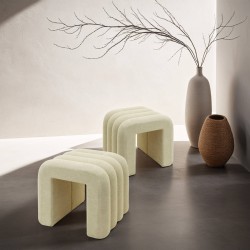 Ottoman Rebecca Mobili Nikau 40x38x40 Polyester Fabric MDF Beige Modern SET 2 pcs