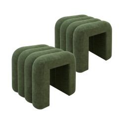 Puf Rebecca Mobili Bamya 40x38x40 Tela de Poliéster MDF Verde Oscuro Moderno CONJUNTO 2 pzs