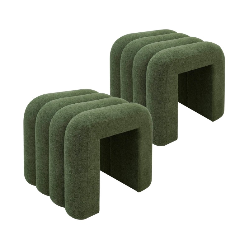 Ottoman Rebecca Mobili Bamya 40x38x40 Polyester Fabric MDF Dark Green Modern SET 2 pcs