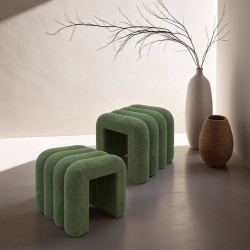 Ottoman Rebecca Mobili Bamya 40x38x40 Polyester Fabric MDF Dark Green Modern SET 2 pcs