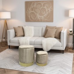 Rebecca Mobili Set 2 Pouf Contenitori Velluto Sgabello Beige con Base in Ferro