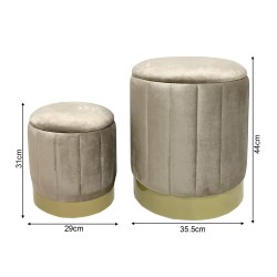 Pouf avec rangement Rebecca Mobili Entelea 44x35,5x35,5 Tissu Polyester Acier Beige Jaune Moderne ENSEMBLE 2 pcs