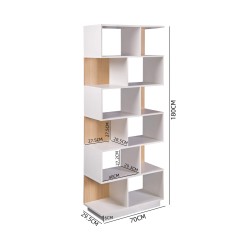 Boekenkast Rebecca Mobili Silene 180x70x29,5 Spaanplaat Wit Lichtbruin Modern