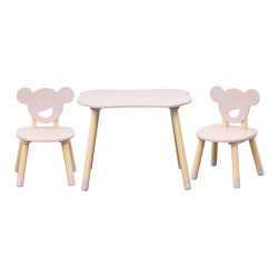 Tavolino e 2 Sedie per Bambini Rebecca Mobili Sika 44x60x56 MDF Pino Rosa Marrone SET 3 pezzi