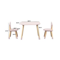 Mesa e 2 cadeiras para crianças Rebecca Mobili Sika 44x60x56 MDF Pinho Rosa Marrom CONJUNTO 3 peças