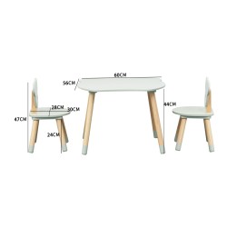 Table et 2 chaises pour enfants Rebecca Mobili Aniba 44x60x56 MDF Pin Vert d'eau Marron ENSEMBLE 3 pcs