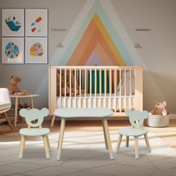 Mesa y 2 sillas para niños Rebecca Mobili Aniba 44x60x56 MDF Pino Verde agua Marrón CONJUNTO 3 pzs