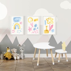 Tafel en stoel voor kinderen Rebecca Mobili Buriti 44x60x40 MDF Grenen Wit Bruin SET 2 stuks